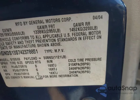 2004 Chevrolet Trailblazer Ls z USA, uszkodzony, nr VIN 1GNDS13S742378851